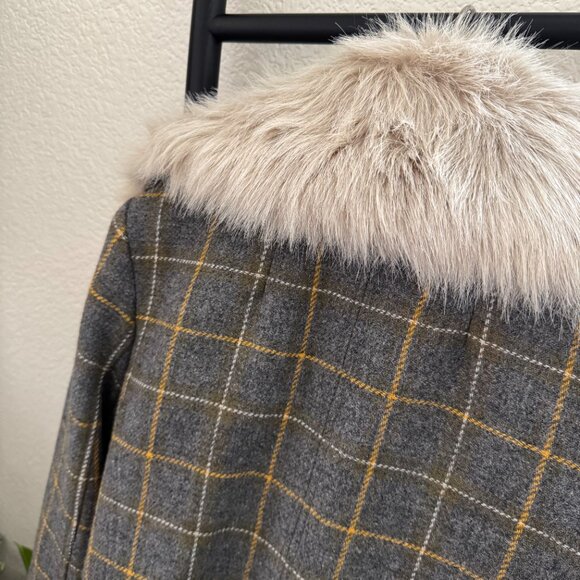 NWOT Banana Republic Faux Fur Plaid Check Moto Jacket Coat Size Petite Small - Picture 7 of 11